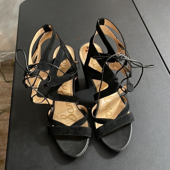 Sam Edelman Black Suede Lace Up Sandals Block heel - Picture 3 of 5